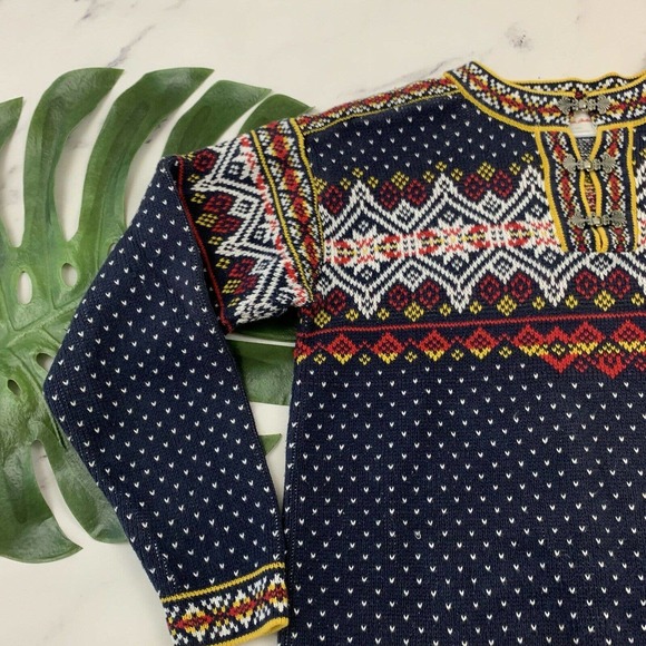 Hanna Andersson Womens Fair Isle Nordic Pullover Sweater Size XS Blue Yellow - Picture 4 of 11